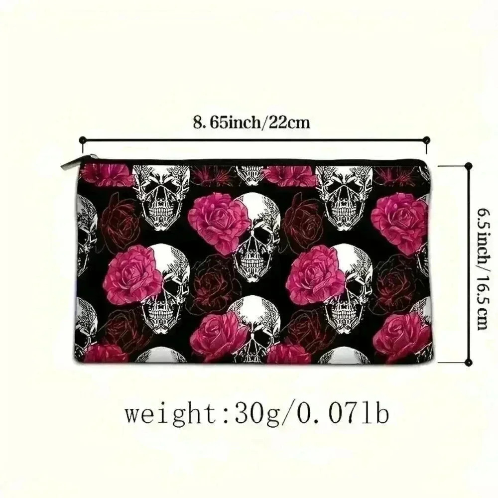 Skulls And Flowers Pattern Cosmetic Bag - Picture 2 of 5